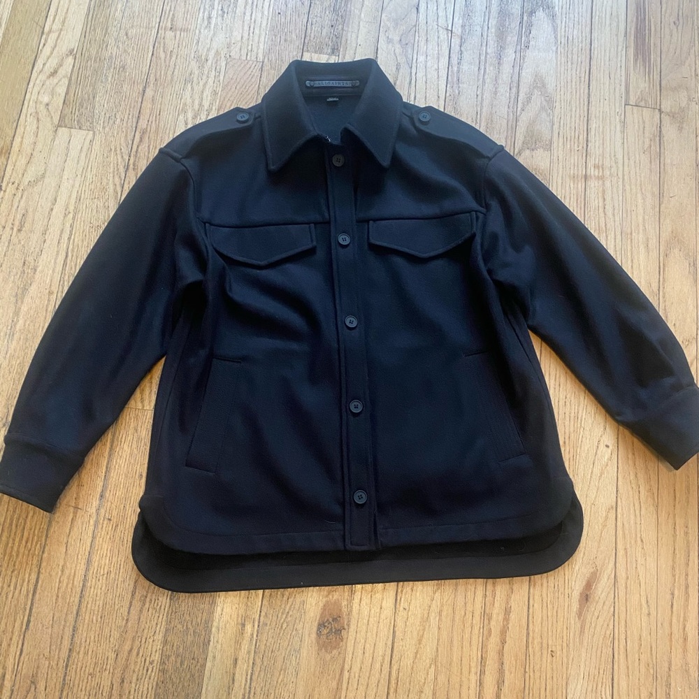 All Saints Emery oversized wool shirt jacket black US 4